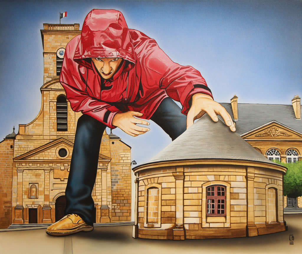 Tu sais que t'as habité Longwy si... (5ème couverture des livres des Frères Kasprowicz), acrylique sur toile, 20 x 24 pouces, 2014 - terminée le 5 août 2014