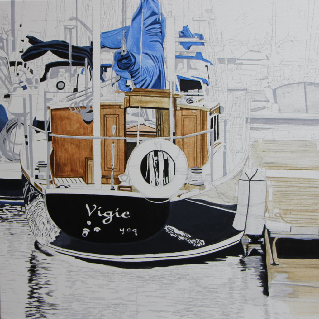 la Vigie, acrylique sur toile galerie, 16 x 16 pouces - en cours de réalisation (photo du 6 octobre)